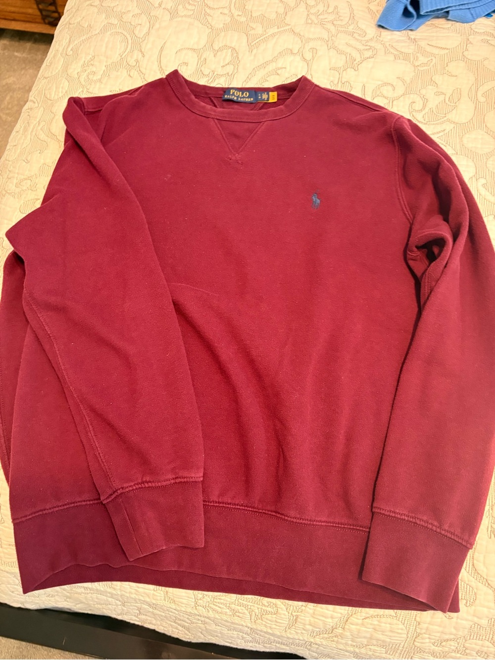 Ralph Lauren Men's Burgundy Crewneck Sweatshirt with Blue Pony